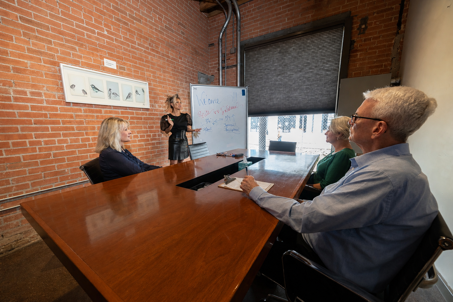 A meeting in progress in a GeniusDen conference room