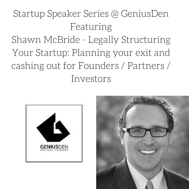 Legally Structuring Your Startup historical GeniusDen event promotion